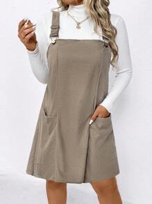 SHEIN LUNE Plus Size Women Casual Corduroy Strap Dress, Winter