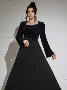 Modelyn Vestido largo de manga larga de unicolor, tejido de estilo árabe, modesto, para otoño/invierno para mujeres
