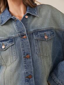 WESTFADE Premium Denim Tinted Boyfriend 91% Cotton Trucker Jacket - Dark Wash - View 4