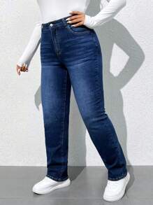 SHEIN Tall CURVE Plus Size Women Straight Leg Pockets Casual Versatile Denim Jeans, Fall Women Clothes