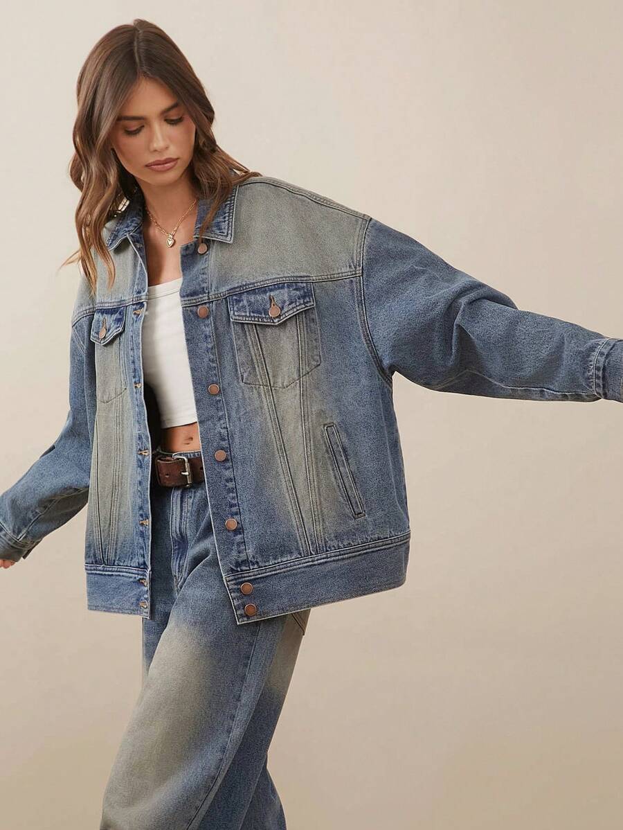 WESTFADE Premium Denim Tinted Boyfriend 91% Cotton Trucker Jacket - Dark Wash - View 1