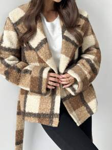 Firerie Nieuwe elegante en modieuze omkeerbare geruite getailleerde jas met taillebandontwerp, warm voor herfst/winter