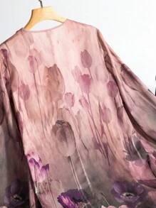 Al Najma Women's Gradient Floral Print V-Neck Lace Insert Elegant Dress - Purple - View 20