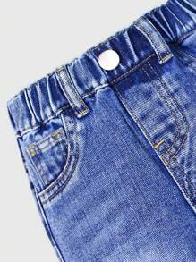 SHEIN 2 piezas de pantalones cargo con piernas rectas y múltiples bolsillos, de uso casual y combinables para bebés niños. Artículo esencial de todos los días, nuevas llegadas 2024 - Azul lavado medio - Ver 4