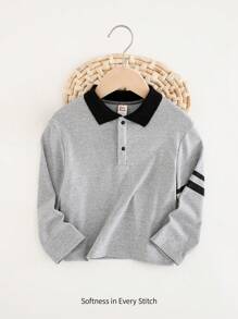Cozy Pixies Young Boy Letter Graphic Color Block Half-Zip Stand Collar Long Sleeve Pullover Top - Grey - View 2