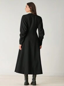 Enchnt New  Winter Products,Women's Solid Color Double-Breasted Elegant Long Sleeve Blend Coat,  Winter Women's Clothing,Warm Clothes,Winter Women Coat,For Christmas Party&Romantic Dinner Dates - Black - View 7