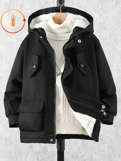 SHEIN Jaqueta de Inverno com Forro Térmico Casual para Meninos Pré-Adolescentes