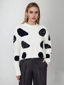 RueChic Woman Rhinestones Detailed Soft Special Yarn Shabby Winter Sweater - White - View 6