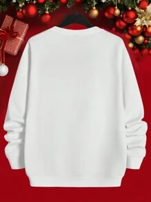 Manfinity Homme Men White Loose Drop Shoulder Crew Neck Christmas Car Print Sweatshirt - White - View 3