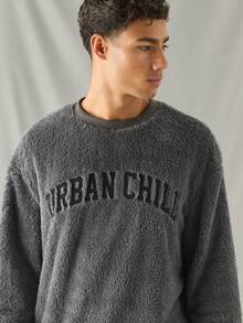 Manfinity VCAY 1 chiếc áo nỉ dệt kim dài tay thời trang giản dị rộng rãi cho nam - Màu xám đen - Xem 5