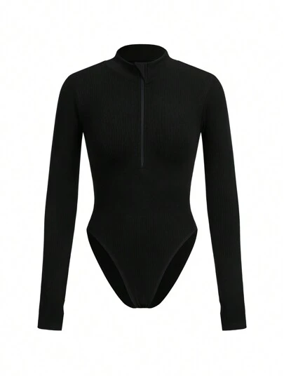 Easithlete Solid Color Stand Collar Jumpsuit/Seamless/Waist Cinched/Zipper