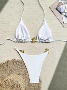 Women Solid Color Fashionable Sexy Bikini Set Summer