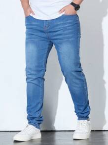 Manfinity Homme Men's Casual Distressed Slim Tapered Fit Jeans - Medium Wash - View 6