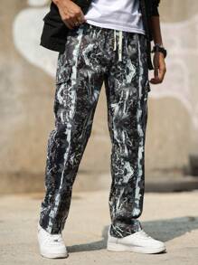 Manfinity EMRG Men's Drawstring Waist Branch Print Cargo Casual Pants - Multicolor - View 5