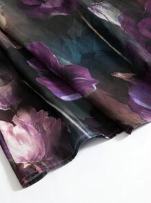 Al Najma Women's Gradient Floral Print V-Neck Lace Insert Elegant Dress - Purple - View 16