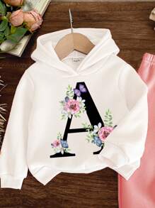 SHEIN Bộ quần áo nỉ trùm đầu dệt kim mềm mại giản dị tối giản rộng rãi cho bé gái, phù hợp cho mùa thu/đông - Nhiều màu - Xem 3