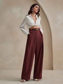 Anewsta 极简纯色折扣女士阔腿裤深灰色，适合通勤和都市穿着