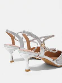 CUCCOO TILAWA Women's Silver Pointed Toe Rhinestone Embellished High Heels Bridal Sandals Spring Shoes Spring Break Easter Prom Heels