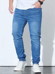 Manfinity Homme Men's Casual Distressed Slim Tapered Fit Jeans - Medium Wash - View 8