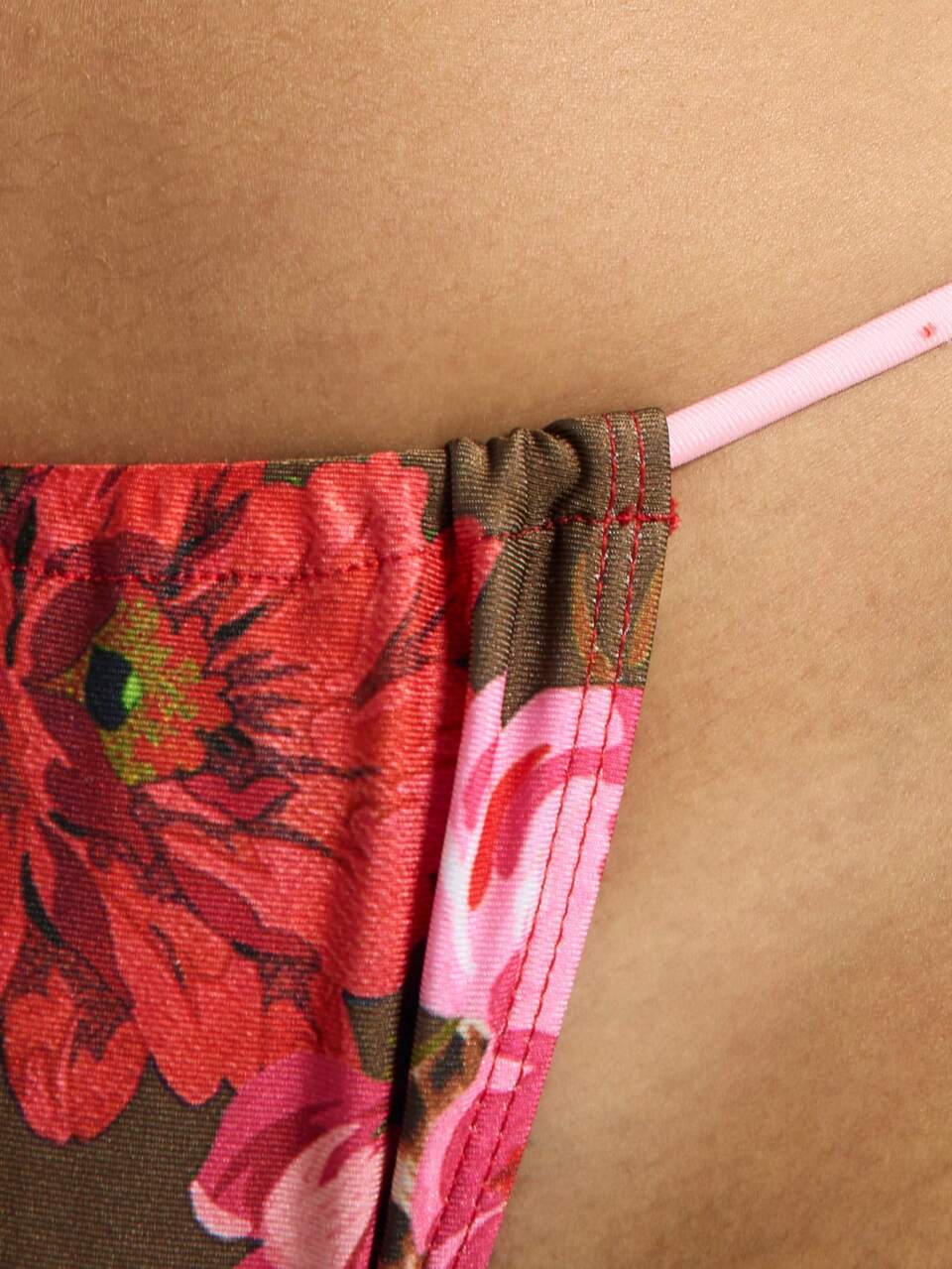 AiiRZ Floral Print Brazilian Thong Bottom With Side Ties