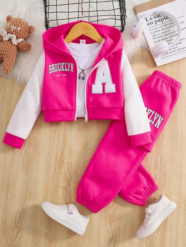 SHEIN Tuta sportiva casual in maglia patchwork per ragazze giovani