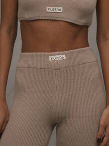 MUSERA Letter Patched Knit Pants Y2k Spring Casual Cute 90's Sun - Khaki - View 5