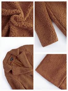 Eilly Bazar Double Button Teddy Coat - Coffee Brown - View 7