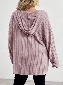 SHEIN CURVE+ بلوزة كاجوال فضفاضة مقاس كبير مزودة بغطاء رأس وسحاب نصفي مفتوح مع نسيج، للشتاء - الأرجواني - مشاهدة 2