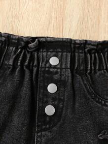 SHEIN Jeans pour jeunes filles, design déchiré tendance, taille élastique, pantalon en denim décontracté, ajusté et simple