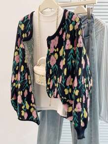 Autumn/Winter New Arrival Crew Neck Nature Style Loose Knit Short Cardigan For Women
