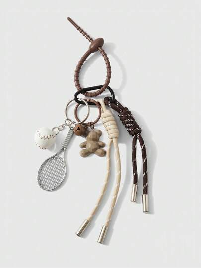 1pc Street Style Teddy Bear Racket Bag Charm