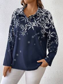 SHEIN Clasi Áo sơ mi dài tay in hình bông tuyết dệt Giáng sinh dành cho nữ, trang phục thường ngày cho kỳ nghỉ, mùa thu/đông - Nhiều màu - Xem 3