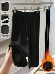 Franclia 新作 ハイウエスト ウエストニッパー カジュアル ストレートレッグ ワイドレッグパンツ、サーマルライニング 厚手ニット ズボン レディース