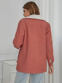 Eilly Bazar Áo khoác nữ Túi Nút phía trước Khối Màu Giải trí - Màu hồng gỉ - Xem 2