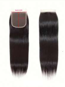 Cierre frontal de encaje transparente preescasilado de 5x5 pulgadas con raya libre, 100% cabello humano brasileño virgen remy liso, cierre frontal de encaje invisible para aumentar el volumen de la frente - SNatural - Ver 2