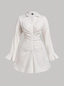 SHEIN MOD Vestido plisado de línea A de estilo vintage en talla grande