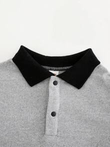 Cozy Pixies Young Boy Letter Graphic Color Block Half-Zip Stand Collar Long Sleeve Pullover Top - Grey - View 3