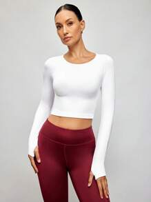 Activina 插肩袖运动长袖 T 恤和拇指孔修身衬衫 - 白色 - 查看 5