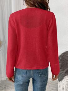 SHEIN LUNE 女士纯色正面纽扣休闲长袖毛衣开衫新年衣服