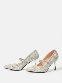 CUCCOO HITCHD Fashionable Pointed Toe Full Rhinestone Sexy Silver Evening High Heels, Women Dress Shoes New Year Holiday - Silver - View 3