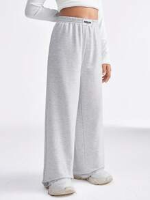 SHEIN Pantalones de chándal anchos y sueltos de punto gris básicos, cómodos, para niñas preadolescentes en primavera/verano