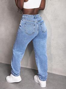 SHEIN Slayr Casual Water-Washed Asymmetric Waist Tapered Jeans