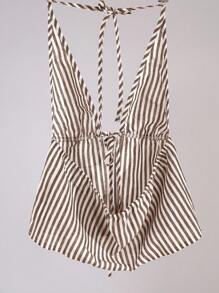 SHEIN Unity 女式休闲条纹交叉后背吊带背心图案T恤女式上衣 - 咖啡棕 - 查看 2