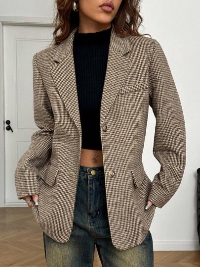 SHEIN EZwear 大码休闲宽松西装外套，女士冬季服装