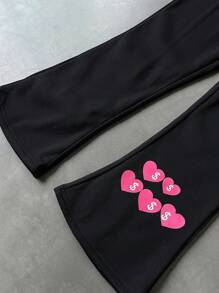 Manfinity EMRG 2pcs/Set Men's Casual Letter Print Drawstring Hooded Sweatshirt And Sweatpants Set - Black - View 5