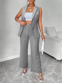 SOLERSUN Solid  Commuting Blazer Vest & Pants - Grey - View 5