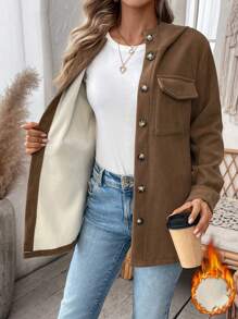 Calvaya 女式纯色休闲连帽羊毛夹克，秋冬 - 咖啡棕 - 查看 1