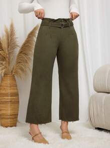 SHEIN Essnce Women's Casual Loose Straight-Leg Jeans With Waist Buckle Design - Army Green - View 7
