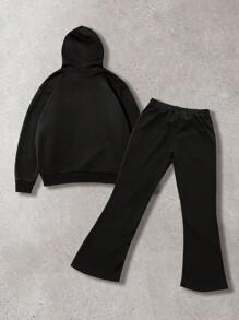 Manfinity Roghcode Plus Size Men Star & Number Print Hoodie & Sweatpants Set, Casual - Black - View 2