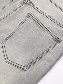 Chillumni 男士休闲口袋紧身牛仔裤，纯色修身长款洗水浅灰色工装牛仔裤，适合送给丈夫、男朋友的礼物 - 淺灰色 - 查看 7